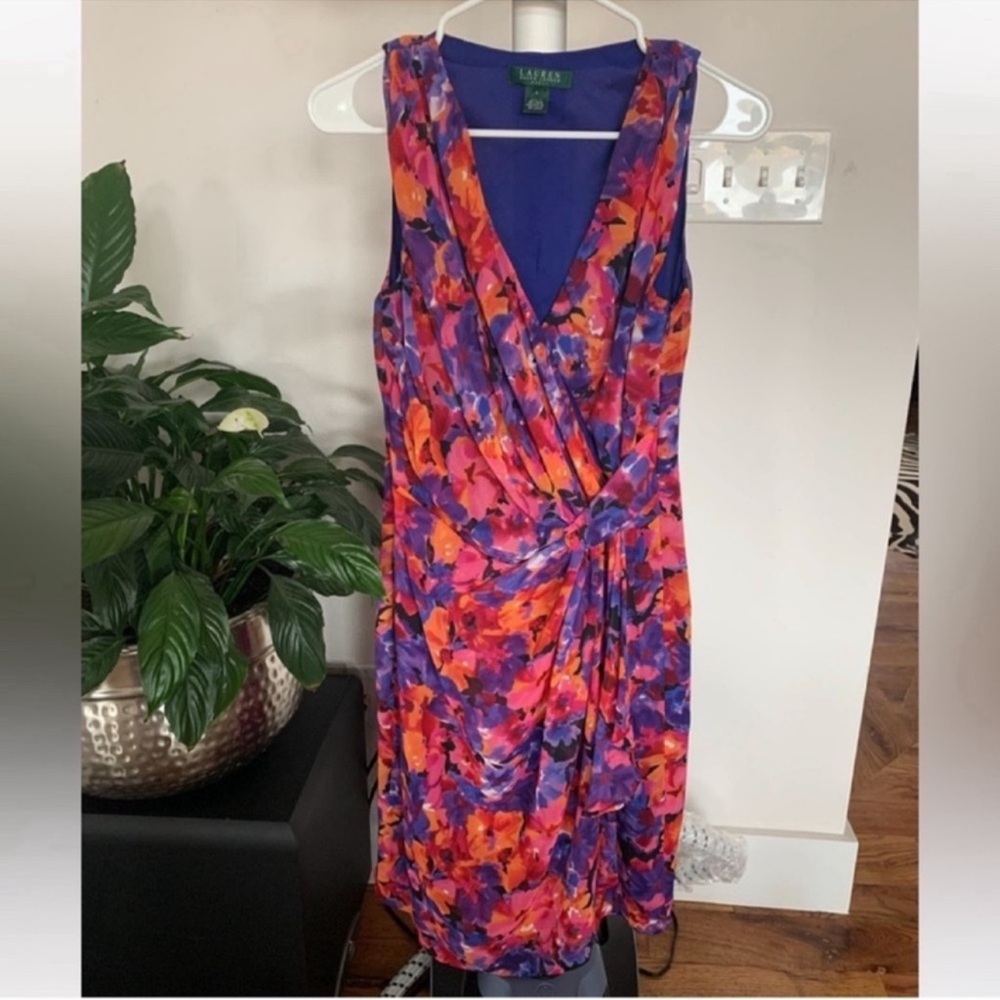 Lauren Ralph Lauren Floral Chiffon Sleeveless dress Sz XS/S/4 pink Red Purple